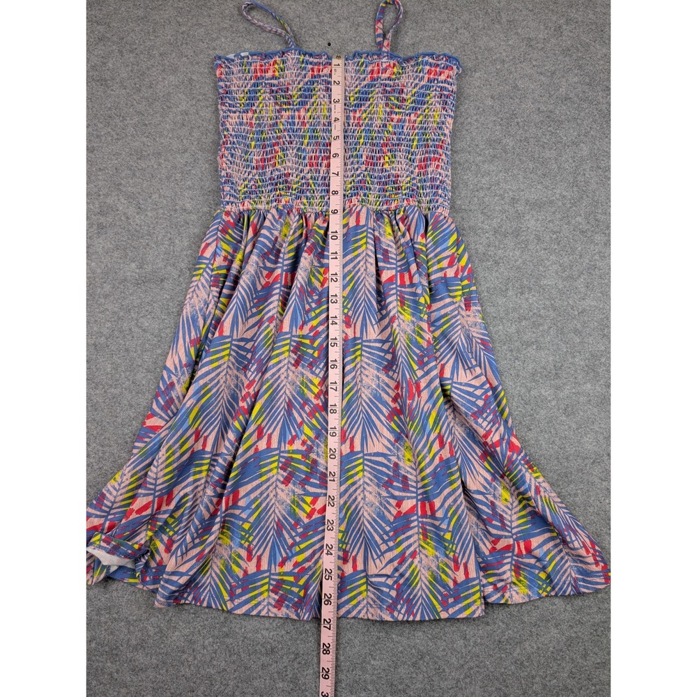 BCBGIRLS Girls Tropical Palm Print Smocked Bodice Sundress Blue Pink Size 12 - Picture 9 of 11